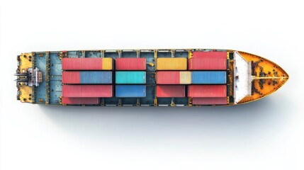 Obraz premium Container ship top-down view, maritime logistics, detailed and accurate, isolated on white background