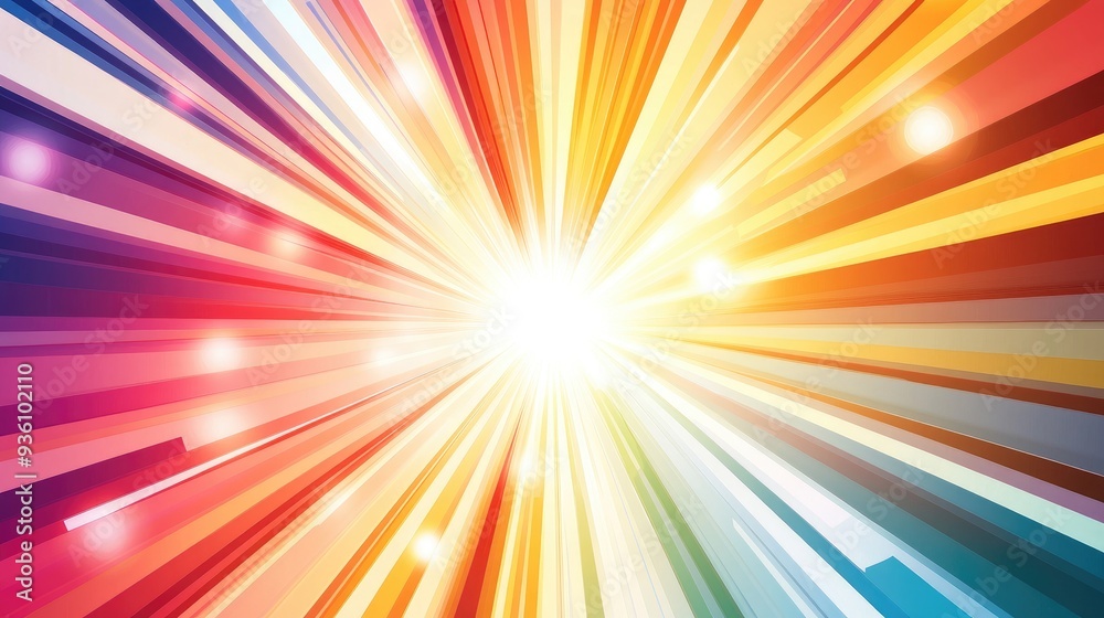 Poster bright and colorful vector sunburst with dynamic rays extending outward, perfect for creating a live