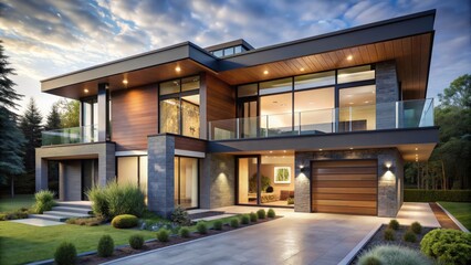 Stunning contemporary home exterior with large windows and sleek design