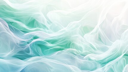 Obraz premium Soft color flows create a serene background, with white, light green, and blue blending into a digital wave-like pattern.