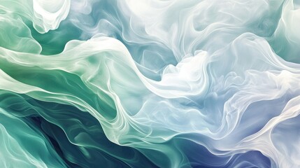 Obraz premium Soft color flows create a serene background, with white, light green, and blue blending into a digital wave-like pattern.