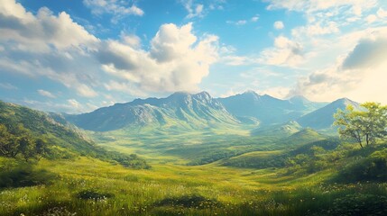 Fototapeta premium Tranquil Mountain Landscape with Sweeping Vistas and Serene Atmosphere