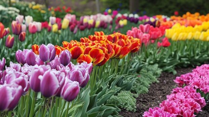 A Colorful Garden of Tulips