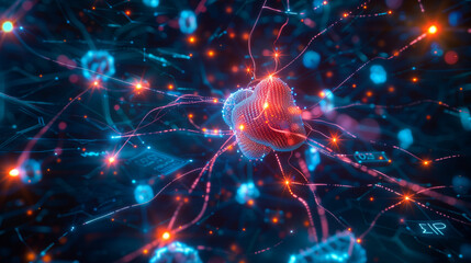 Futuristic Neural Network with Glowing Data Nodes and Digital Connections