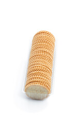 Thin cracker cookies in plastic pack isolated on white