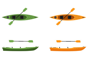 kayak from plastic for fishing and tourism flat style vector illustration isolated on white background