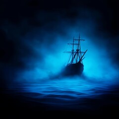 Fototapeta premium Haunted pirate shipwreck, glowing undersea, ghostly lights, Watercolor style
