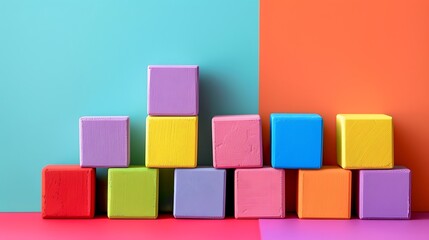 Obraz premium Colored blocks stacked cubes isolated on colorful background