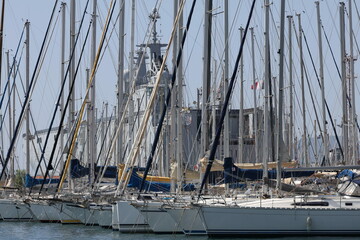 Obraz premium French military boat parked in Toulouse waiting for a new mission