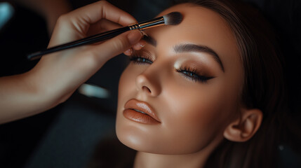 Fototapeta premium Gorgeous Woman Getting Glam with Professional Makeup