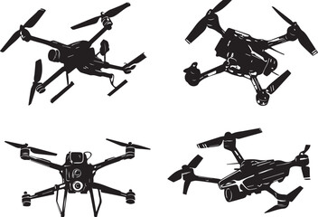 Set FPV Drone. Hand drawn vector illustration