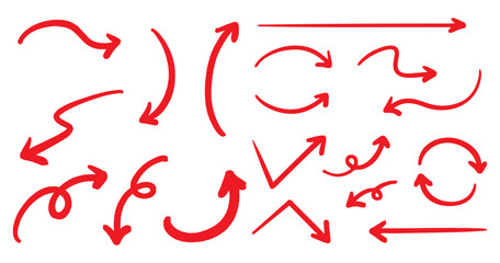 シンプルなペンの手書きの矢印セット ベクター 赤