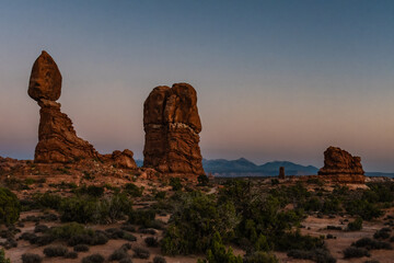 Twilight at Balanced Rock in Arches National Park, Utah, USA.
