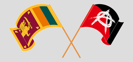 Crossed and waving flags of Sri Lanka and Anarchy