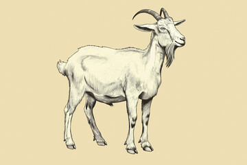 Obraz premium Goat. Vintage retro print, black white goat sketch ink pencil style drawing, engrave old school. Sketch artwork silhouette goat, white background. Side view profile. Illustration