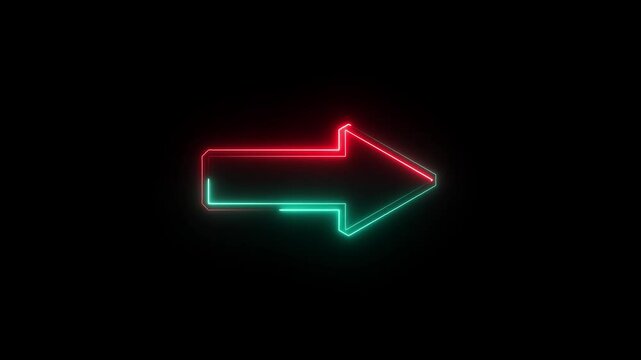 Neon right directional arrow icon animation on background .