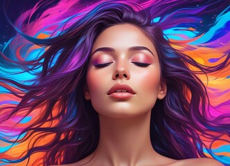 Fototapeta premium A digital art portrait of a serene woman with her eyes closed