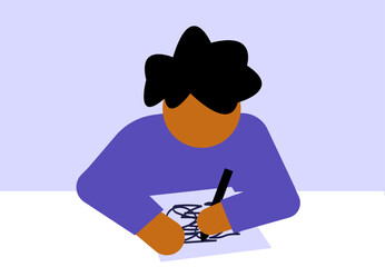 Man depressed stressed making irregular drawing in paper illustration