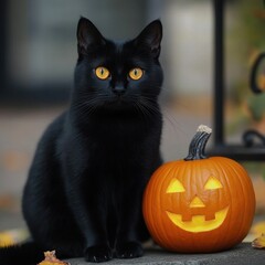 Black Cat and Pumpkin