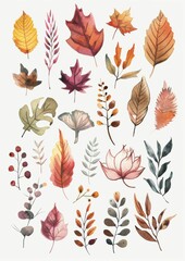 Obraz premium Small watercolor boho images shabby floral autumn objects