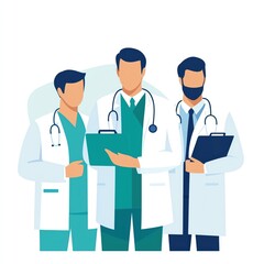 Group of three male doctors in white coats, showcasing teamwork and professionalism in a healthcare setting.