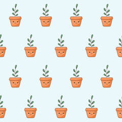 Doodle Flower and Pot Cartoon Seamless Pattern Background. Abstract Cute Kawaii Baby Textile Swatch Design. Bright Domestic Floral Plant in Vase Decorative Element Symbol Silhouette Fabric Print.