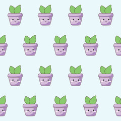 Doodle Flower and Pot Cartoon Seamless Pattern Background. Abstract Cute Kawaii Baby Textile Swatch Design. Bright Domestic Floral Plant in Vase Decorative Element Symbol Silhouette Fabric Print.