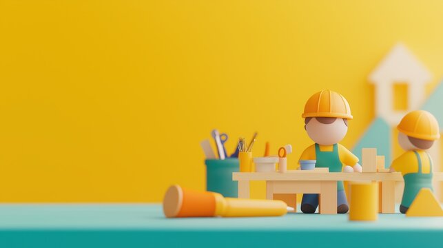 Vocational training, students in workshop environment, 3D illustration