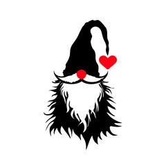 Silhouette gnome is wearing a hat and has a beard. Vector illustration.