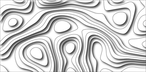 3D Papercut Stylized topographic contour scheme and terrain. Abstract design with black and white abstract papercut and multi-layer cutout geometric patter. Topography relief liquid gradients backgrou