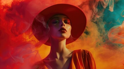 Woman in Red Hat and Dress