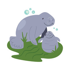 mother and cub of seacow