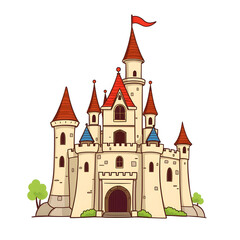 Obraz premium Palace castle cartoon style icon illustration on white background. Generative AI
