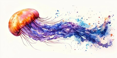 Watercolor Painting of a Jellyfish with Splashes of Color
