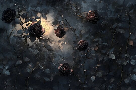 Dark Ethereal Rose Flowers in Moody Atmospheric Backdrop