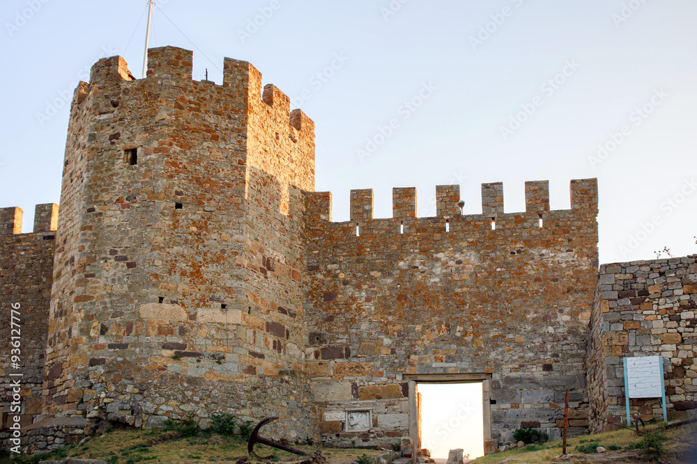 Wall mural historical enez (ainos) castle walls in the summer, edirne