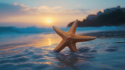 Fototapeta na wymiar Starfish Sunset on Beach