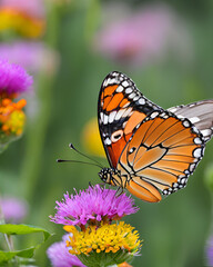 Fototapeta premium Ubutterfly on purple blossom close-up, butterfly on vibrant flower petals, purple bloom with detailed butterfly, butterfly and purple flower detail, close-up butterfly on purple petal, purple flower 