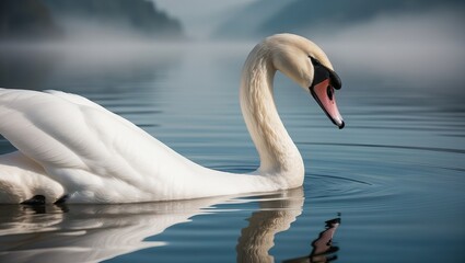 Fototapeta premium Photograph a closeup of a graceful swan gliding on a calm lake