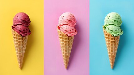 Colorful ice cream cone isolated on colorful background