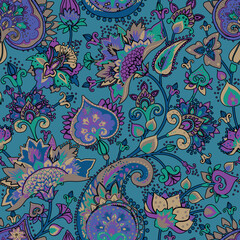 Paisley Garden. Vntage Seamless pattern in oriental style with decorative elements in paisley style.	