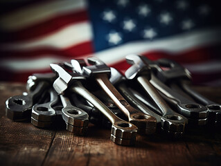 Fototapeta premium Attractive Construction tools with copy space for labor day