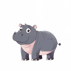 Fototapeta premium flat illustration cute baby hippo standing side view naive style on white background 