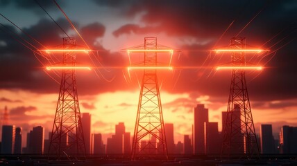 City grid under attack with power outages spreading in digital waves, glitching visuals, digital illustration, cyberattack disrupting urban life