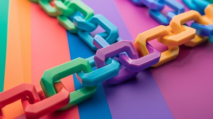 Fototapeta premium Colorful plastic block chain isolated on colorful background