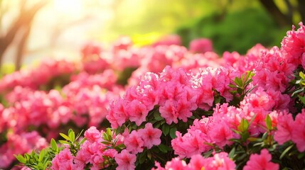 Pink Azalea Flowers Blooming in the Sunlight