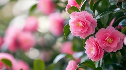 Obraz premium Pink Camellia Flowers in Bloom