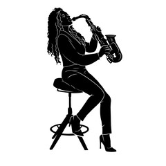 Silhouette of a woman playing saxophone.