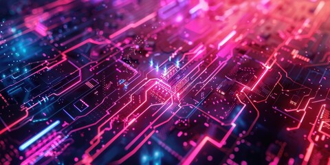 Fototapeta premium Abstract Circuitry with Neon Lights
