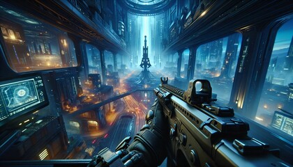 first person shooter game scene